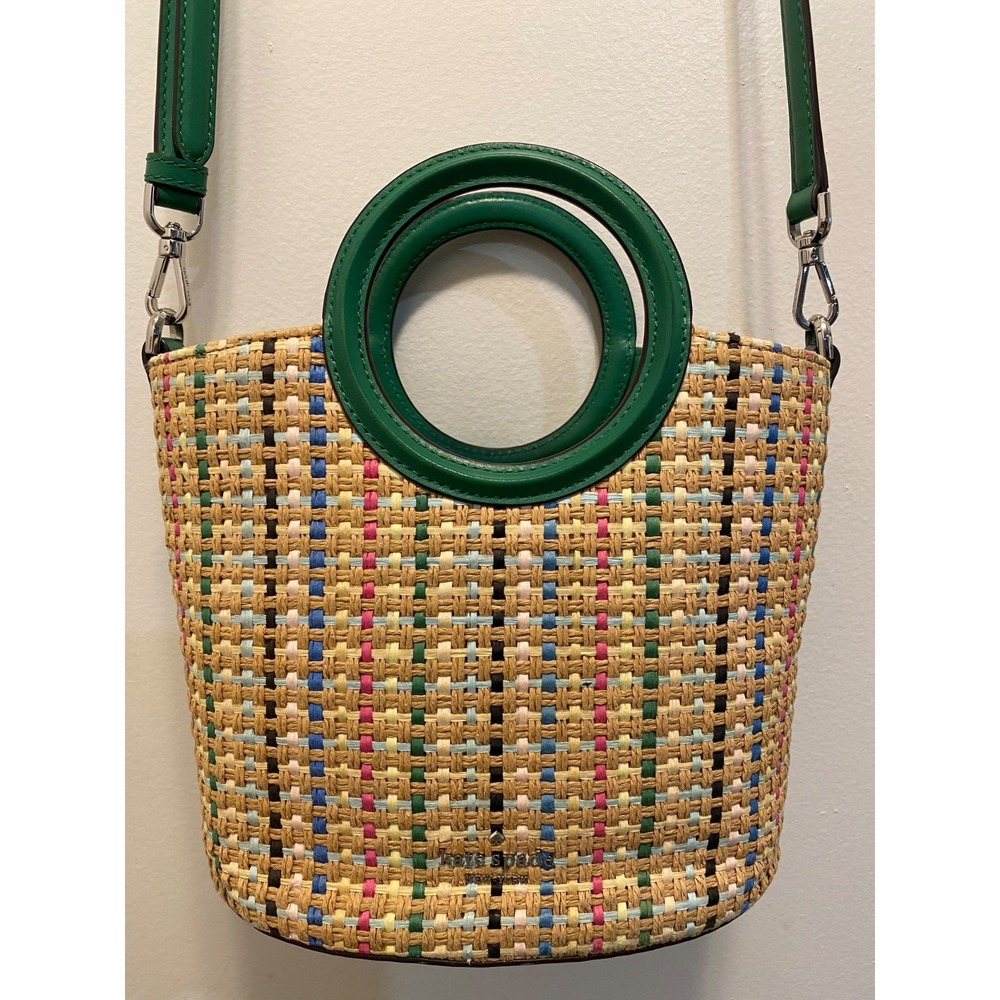 Kate Spade New York Jena Straw Tote multicolor Crossbody Drawstring Bucket Bag